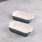 Set of 2 Aluminum Casserole Dishes with Lids 2024cm + 2 Green Stoneware Oven Dishes + 2 Kitchen Utensils (Spoon, Spatula) l'atelier des ustensiles