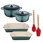 Set of 2 Aluminum Casserole Dishes with Lids 2024cm + 2 Green Stoneware Oven Dishes + 2 Kitchen Utensils (Spoon, Spatula) l'atelier des ustensiles