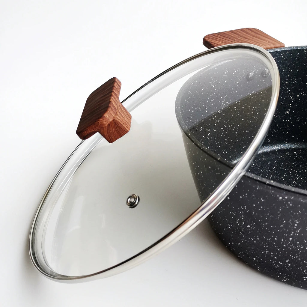 Marmite à soupe universelle en aluminium antiadhésive avec couvercle, grandes casseroles avec manche en bois pour cuisinière à gaz, ustensiles de cuisine ménagers l'atelier des ustensiles