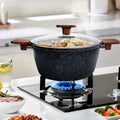 Marmite à soupe universelle en aluminium antiadhésive avec couvercle, grandes casseroles avec manche en bois pour cuisinière à gaz, ustensiles de cuisine ménagers l'atelier des ustensiles