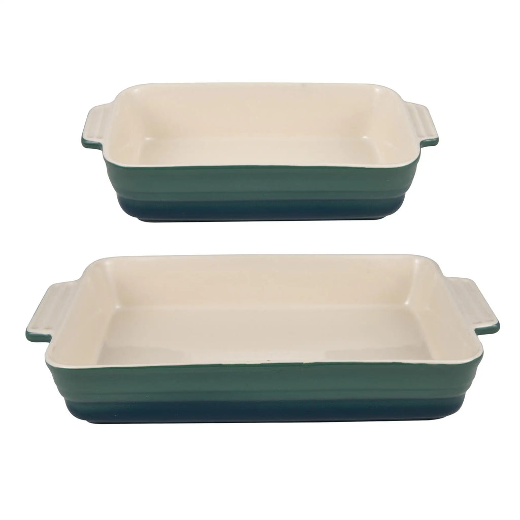 Set of 2 Aluminum Casserole Dishes with Lids 2024cm + 2 Green Stoneware Oven Dishes + 2 Kitchen Utensils (Spoon, Spatula) l'atelier des ustensiles