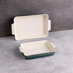 Set of 2 Aluminum Casserole Dishes with Lids 2024cm + 2 Green Stoneware Oven Dishes + 2 Kitchen Utensils (Spoon, Spatula) l'atelier des ustensiles