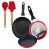 Set of 3 San Ignacio frying pans with marble coating 16 cm 20 cm 24 cm + Set of 2 silicone kitchen utensils l'atelier des ustensiles