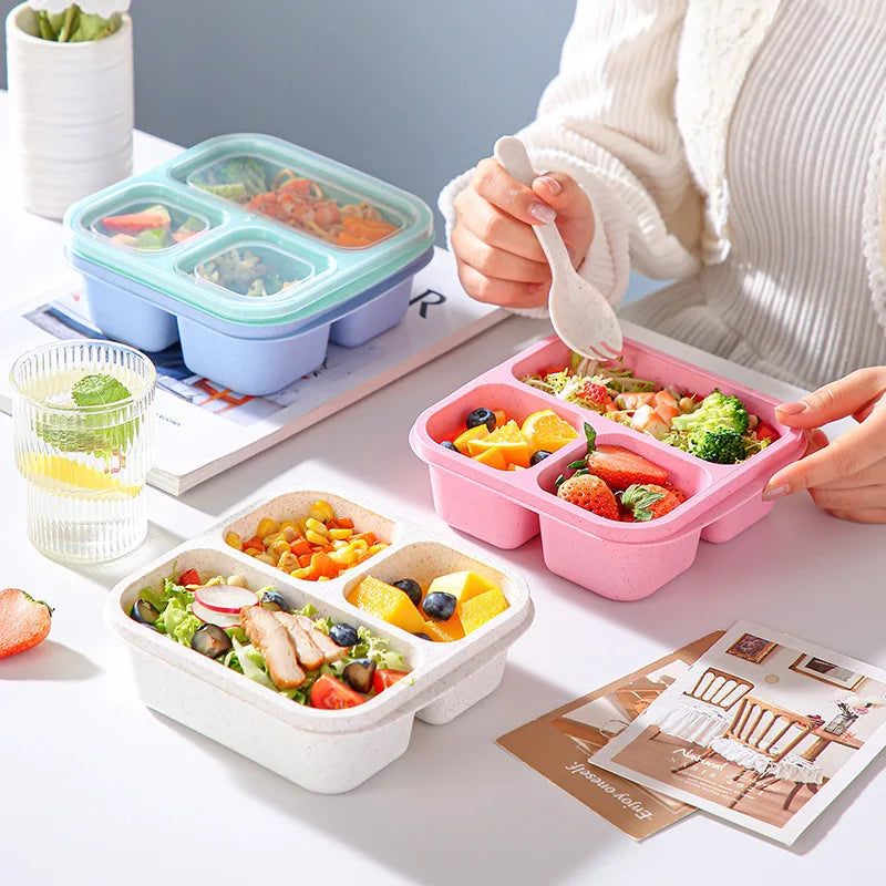 3 Compartment Leak-Proof Wheat Straw Lunch Box Adult Food Storage Container School Children Utensils l'atelier des ustensiles