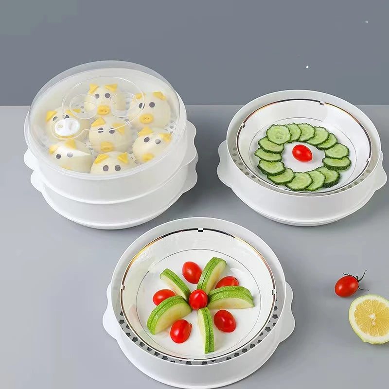 New Microwave Oven Steamer Office Meals Steamed Bread Heating Plastic Steamer with Cover M Steamer Kitchen Utensils l'atelier des ustensiles