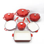 Customized 7-Piece Cast Iron Cookware Set Red Enamel Coated Kitchen Casserole Pot Durable Minimalist Metal Design Low MOQ l'atelier des ustensiles