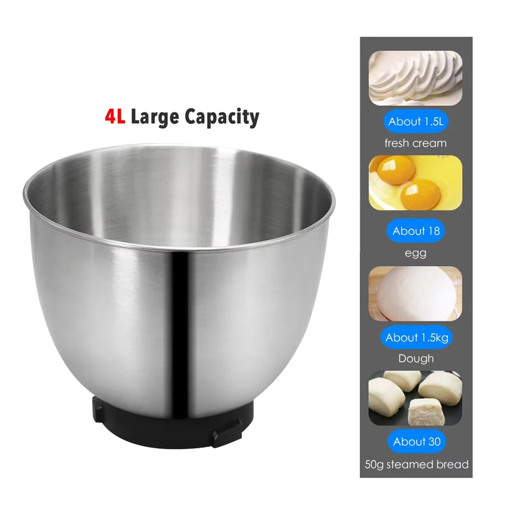 XEOLEO Commercial 4L Electric Stand Flour Mixer Planetary Food Dough Mixer Egg Whisk Blender With Hook Food Processor 3 Speeds l'atelier des ustensiles