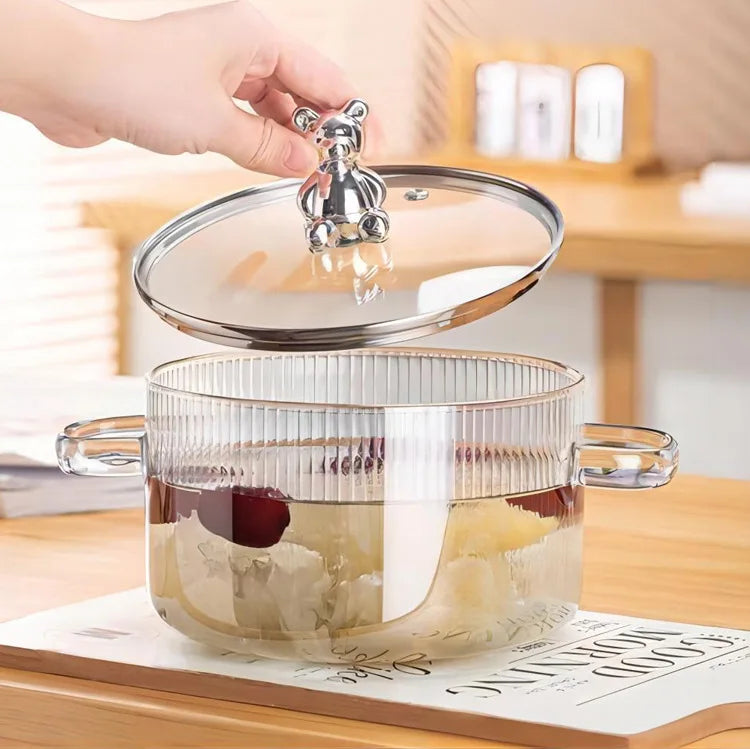 2026 New TW Cute Bear High Borosilicate Glass Kitchen Utensils Thickened Soup Saucepan Two Ear Noodle Bowl Milk Pot Cooking Pot l'atelier des ustensiles