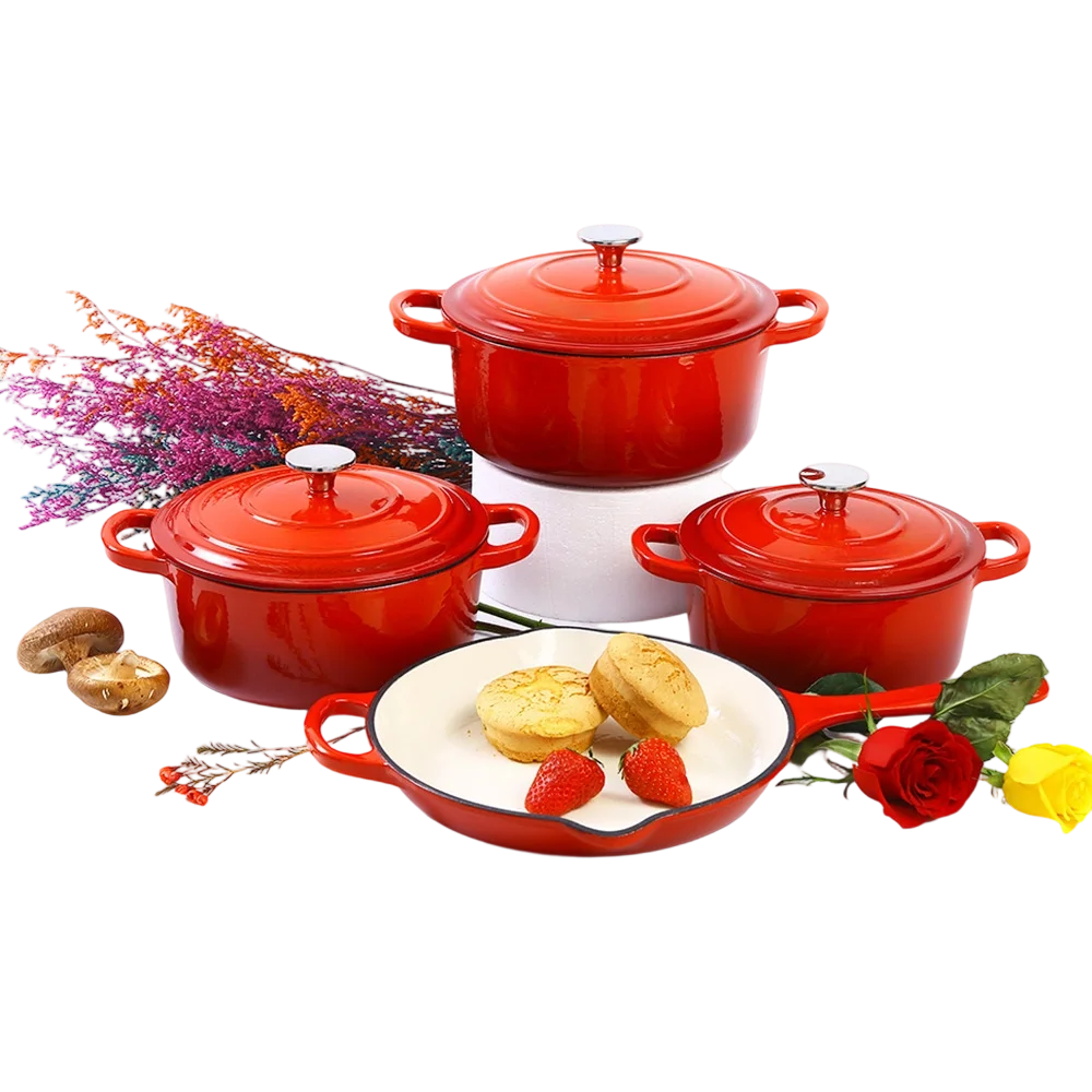 Custom Logo 4-Piece Classic Design Enamel Casserole Set Iron Pot Dutch Oven for Home Kitchen Cooking Made of Durable Metal l'atelier des ustensiles