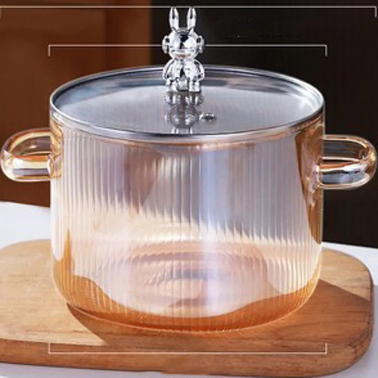 2026 New TW Cute Bear High Borosilicate Glass Kitchen Utensils Thickened Soup Saucepan Two Ear Noodle Bowl Milk Pot Cooking Pot l'atelier des ustensiles