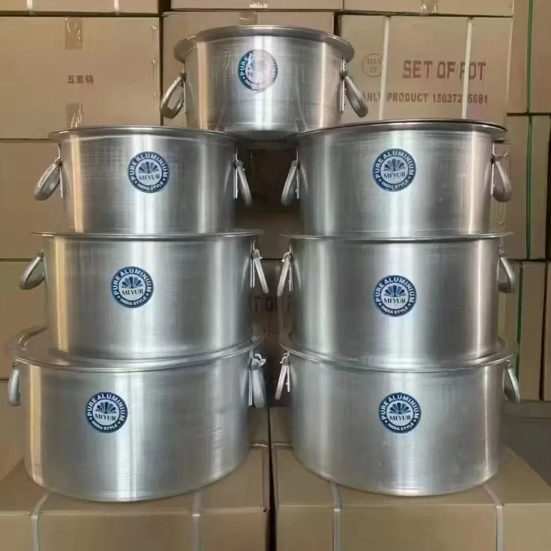 Classic Silver Aluminum Pot Set 7pcs 35cm-50cm Big Double Handle Soup Casserole With Lid for Gas Stove Heavy Duty ( l'atelier des ustensiles