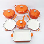 Customized 7-Piece Cast Iron Cookware Set Red Enamel Coated Kitchen Casserole Pot Durable Minimalist Metal Design Low MOQ l'atelier des ustensiles
