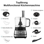 Silver Food Processor, 6-in-1 Food Processor and Blender Multifunctional for Chopping,Slicing,Shredding and Kneading Dough l'atelier des ustensiles