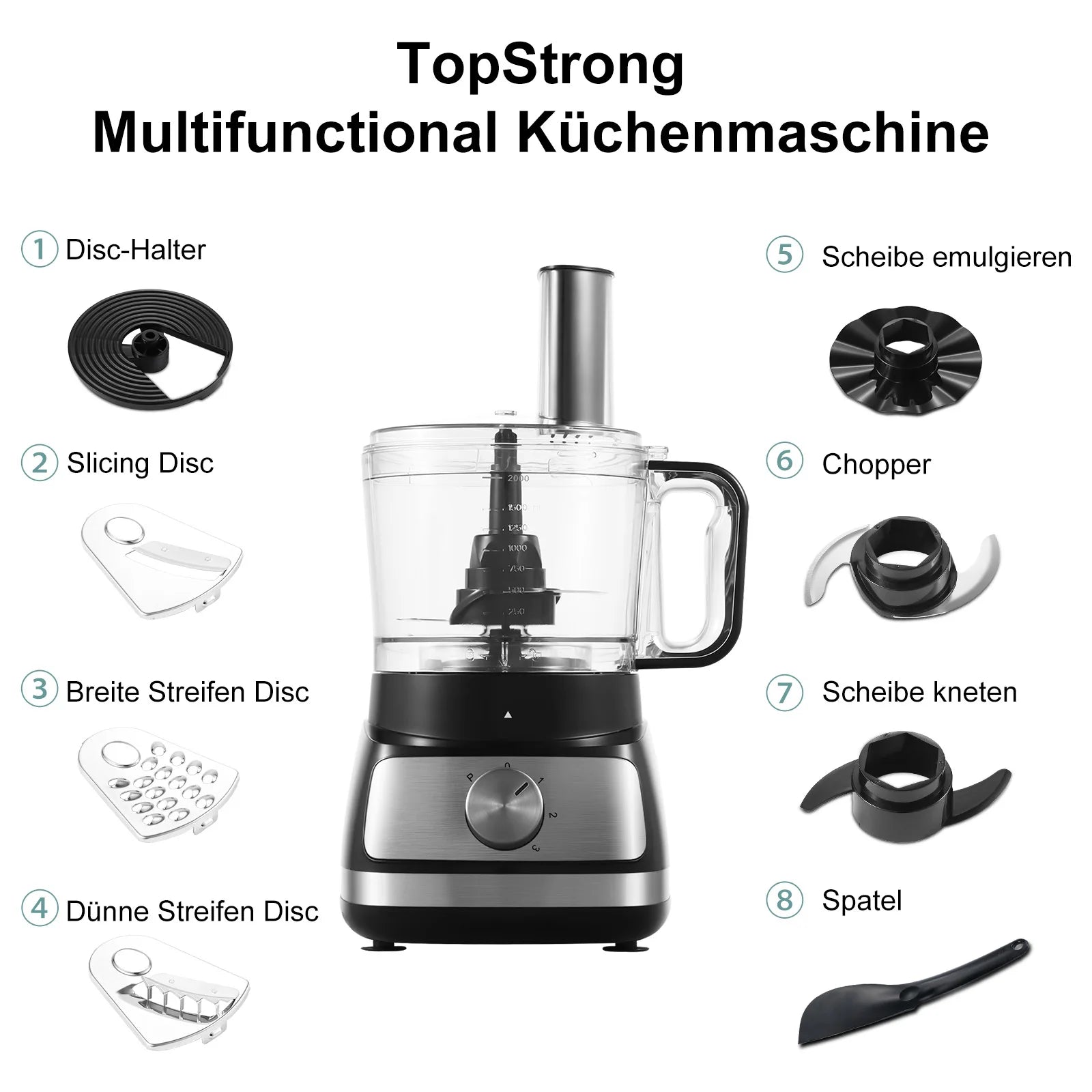 Silver Food Processor, 6-in-1 Food Processor and Blender Multifunctional for Chopping,Slicing,Shredding and Kneading Dough l'atelier des ustensiles