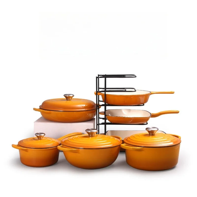 Custom Pre-seasoned Non-Stick Cast Iron Enamel 7-Piece Europe Design Gas Induction Ready Oven Safe Cooking Pots Casserole Set l'atelier des ustensiles