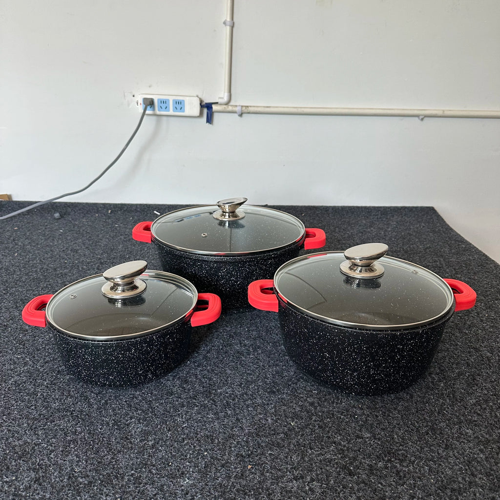 Black Marble Modern Kitchen Cookware Set Casserole Aluminium Sauce Pan Durable Eco-Friendly Non-Stick Oven Safe Healthy 6-Piece l'atelier des ustensiles