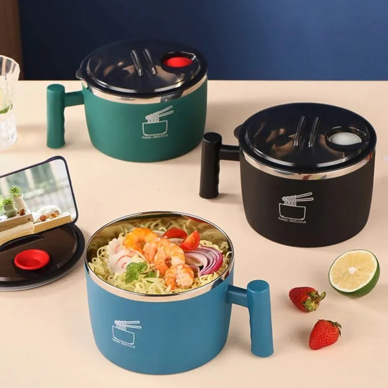 Stainless Steel Bowl With Lid for Instant Noodles Sealed Portable Drain Bowl Kitchen Utensils Instant Noodle Partner l'atelier des ustensiles