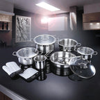 10pcs Stainless Steel Induction Cookware Set Multi-Layer Base Dishwasher Safe Durable Eco-Friendly Glass Lid Utensils Mitts Gift l'atelier des ustensiles