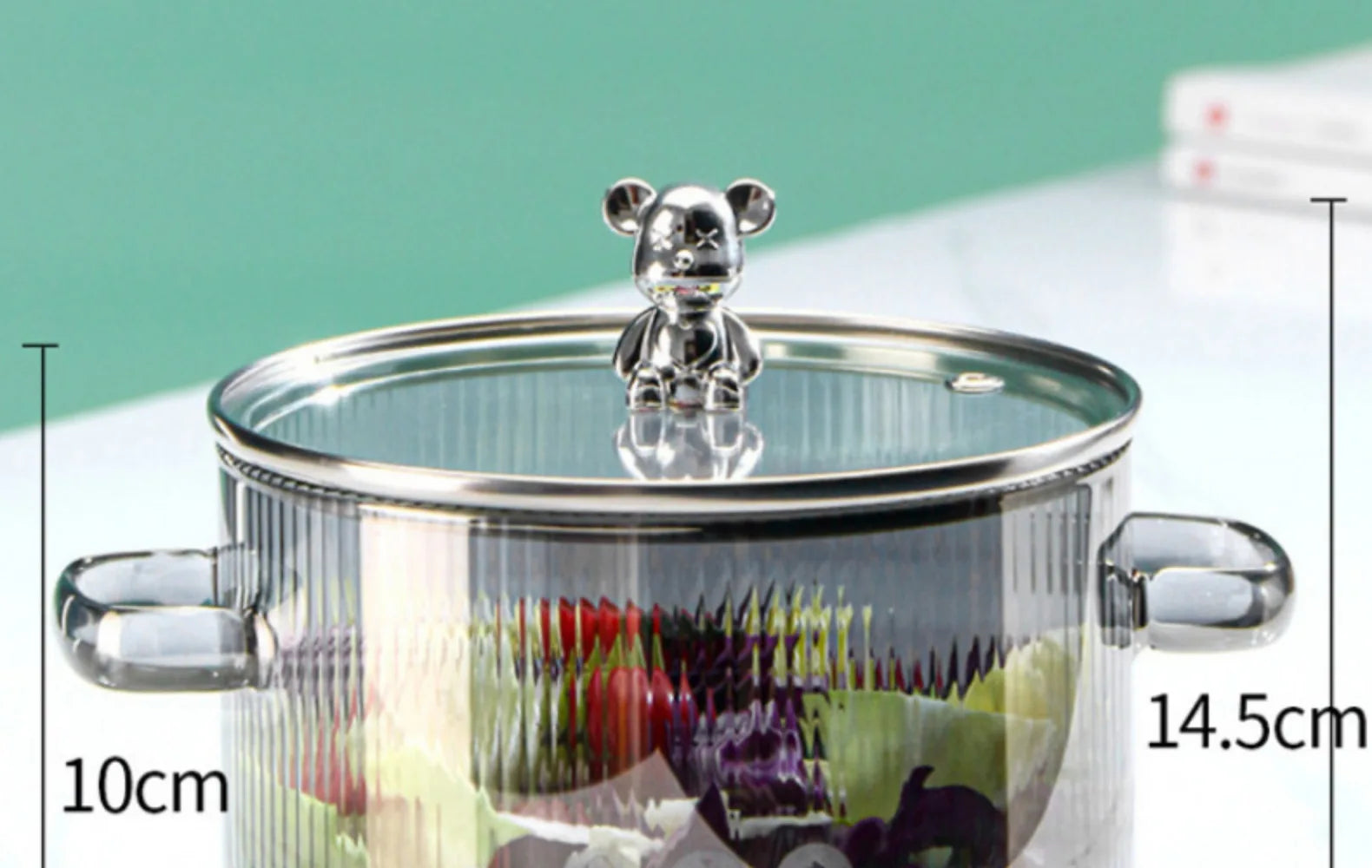 2026 New TW Cute Bear High Borosilicate Glass Kitchen Utensils Thickened Soup Saucepan Two Ear Noodle Bowl Milk Pot Cooking Pot l'atelier des ustensiles