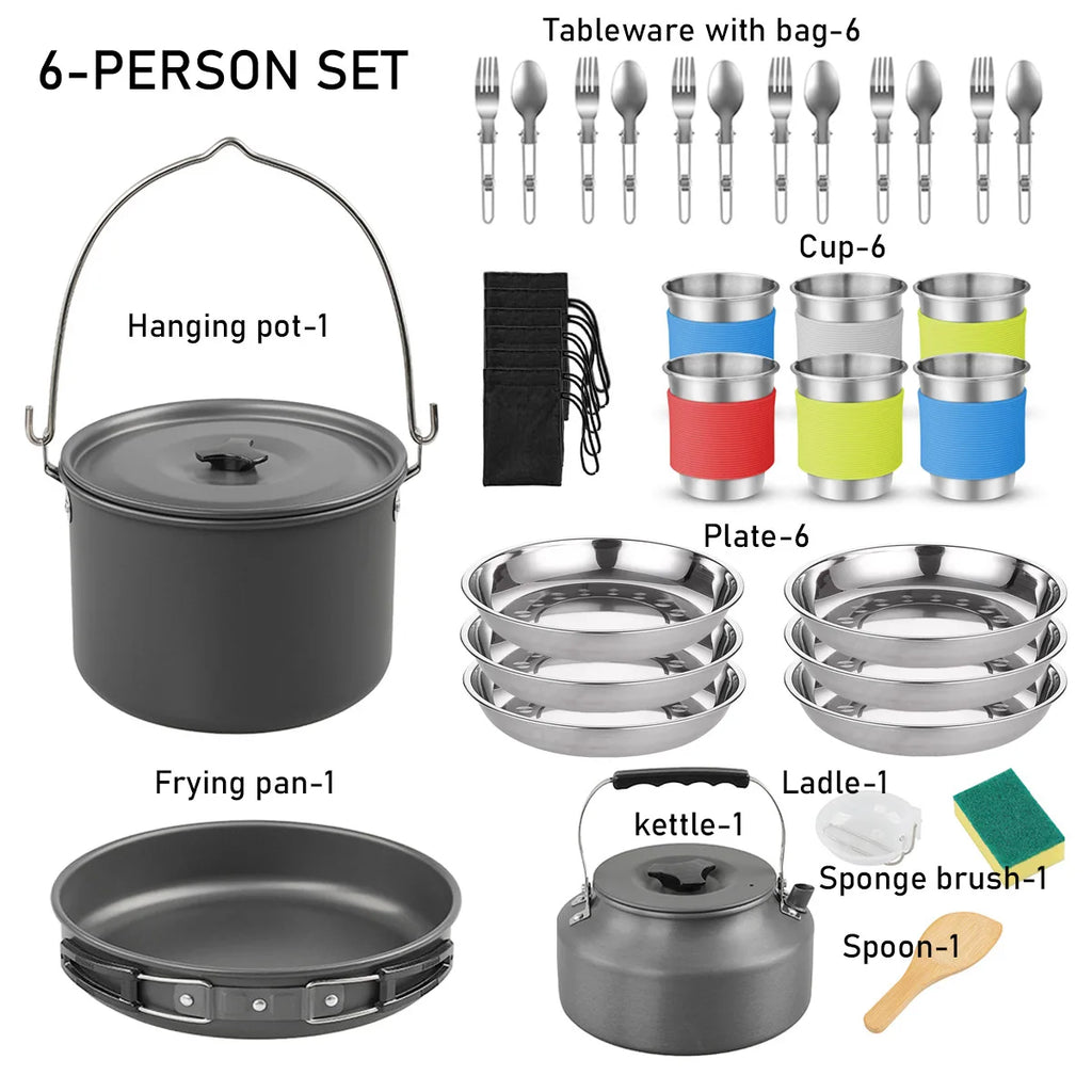 Lightweight Portable and Complete Aluminum Camping Set Multi-Use Cookware with Frying Pan, Kettle, and Utensils for Hiking l'atelier des ustensiles
