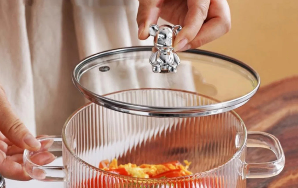 2026 New TW Cute Bear High Borosilicate Glass Kitchen Utensils Thickened Soup Saucepan Two Ear Noodle Bowl Milk Pot Cooking Pot l'atelier des ustensiles