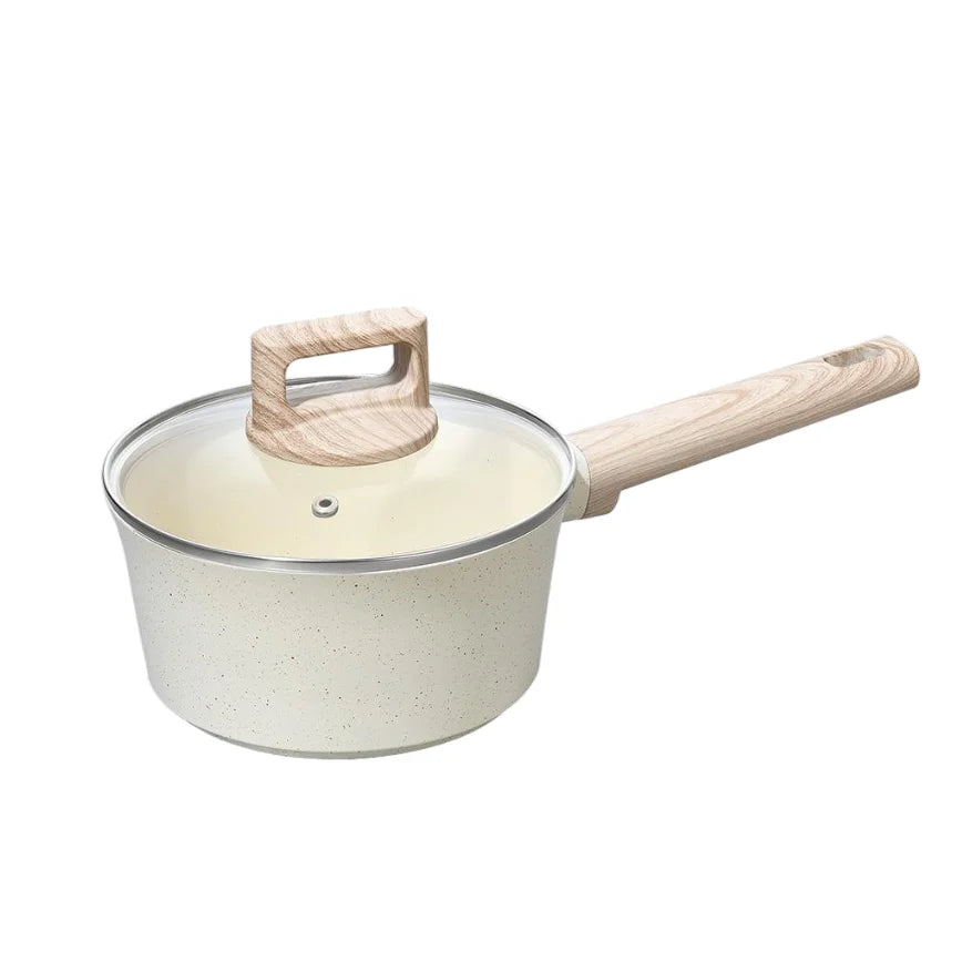 BOREINE Modern Healthy Quality Aluminum Non-Stick Cookware Set Glass Lid Wood Handle Oven Safe Durable for Home Kitchen l'atelier des ustensiles