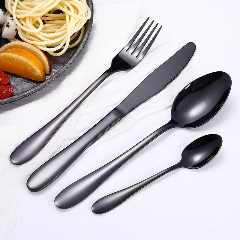 Stainless Steel Tableware 1012 Knife, Fork and Spoon Simple Style Gold-plated Tableware 4-piece Gift Box Set l'atelier des ustensiles