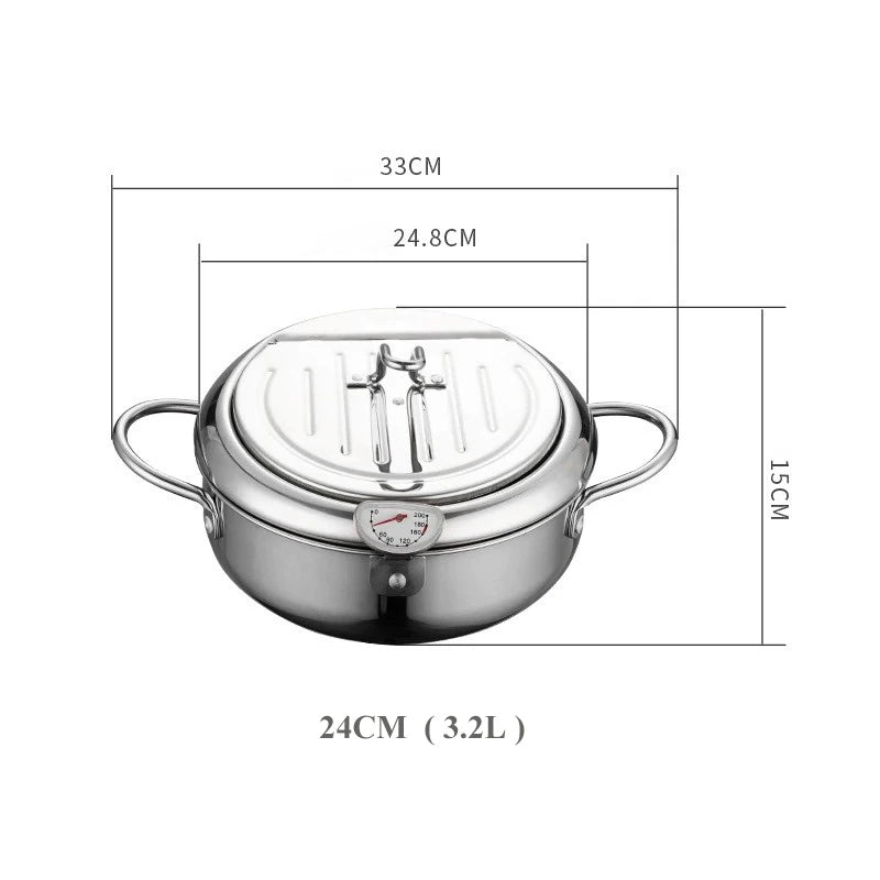 YUEDISI Japanese Style 304 Stainless Steel Kitchen Tempura Fryer Pan Deep Frying Pot with Thermometer for Induction Cooker l'atelier des ustensiles