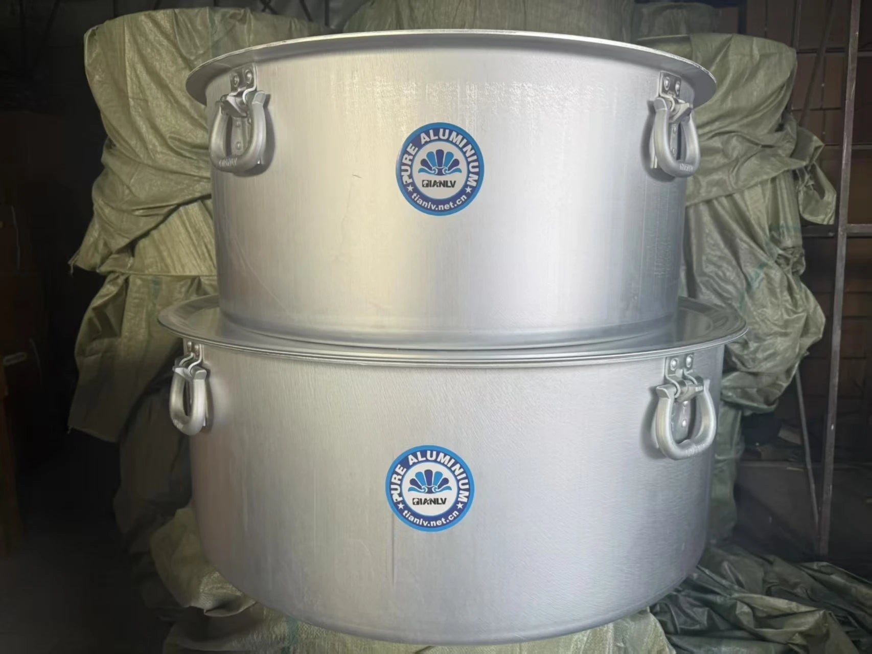 Classic Silver Aluminum Pot Set 7pcs 35cm-50cm Big Double Handle Soup Casserole With Lid for Gas Stove Heavy Duty ( l'atelier des ustensiles