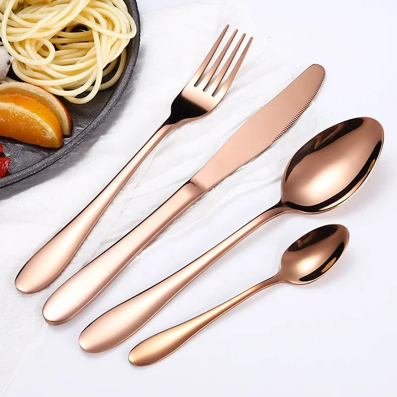 Stainless Steel Tableware 1012 Knife, Fork and Spoon Simple Style Gold-plated Tableware 4-piece Gift Box Set l'atelier des ustensiles