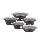 BOREINE Beige Marble Modern 10-Piece Kitchen Cookware Set Glass Cover Casserole Aluminium Deep Fry Pan  Eco-Friendly Non-Stick l'atelier des ustensiles