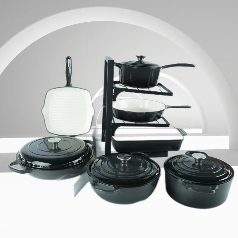 Custom Kitchen Minimalist Enameled Cast Iron Pots Pans  Induction Dutch Oven Casserole Fry Pan Oven Set l'atelier des ustensiles