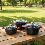 Black Marble Modern Kitchen Cookware Set Casserole Aluminium Sauce Pan Durable Eco-Friendly Non-Stick Oven Safe Healthy 6-Piece l'atelier des ustensiles