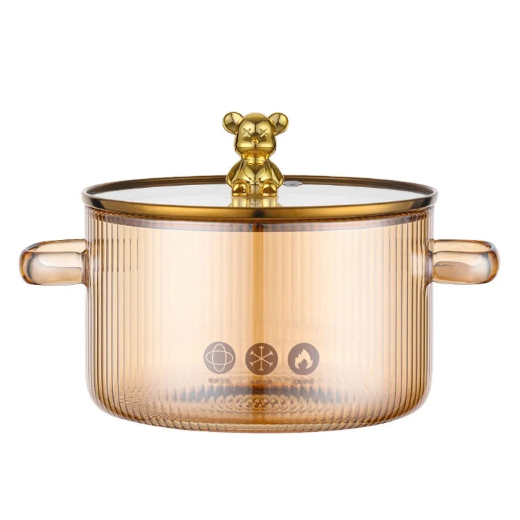 2026 New TW Cute Bear High Borosilicate Glass Kitchen Utensils Thickened Soup Saucepan Two Ear Noodle Bowl Milk Pot Cooking Pot l'atelier des ustensiles