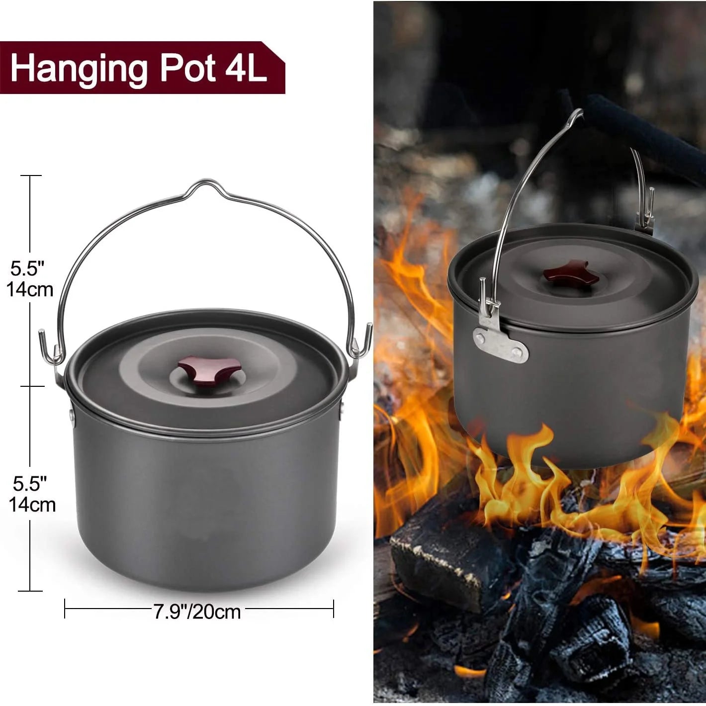Lightweight Portable and Complete Aluminum Camping Set Multi-Use Cookware with Frying Pan, Kettle, and Utensils for Hiking l'atelier des ustensiles