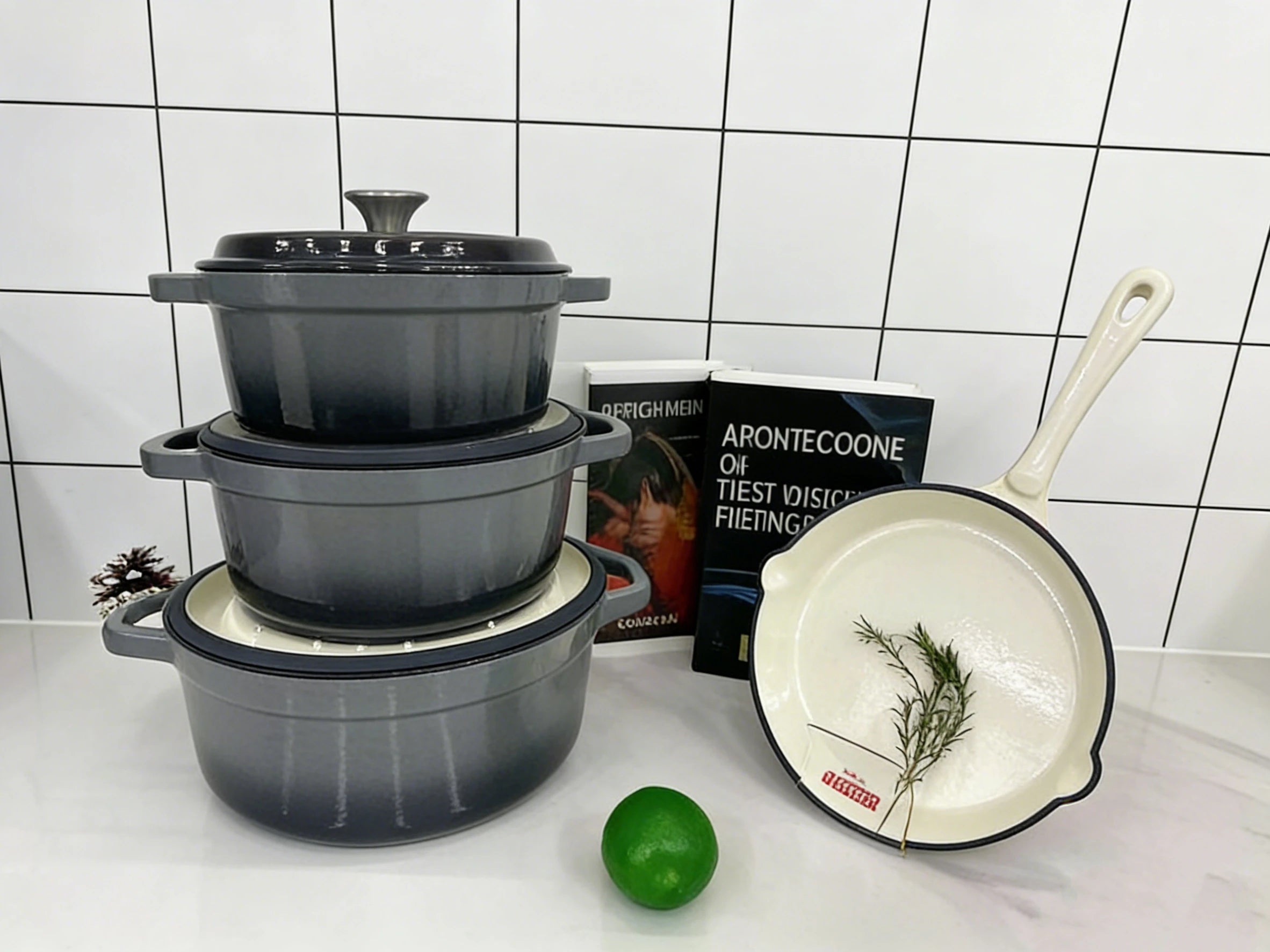 High Temperature Resistance 7pcs Enamel Cast Iron Pots and Pans Set Casseroles with Lids Skillet for Home Restaurant Cooking Use l'atelier des ustensiles