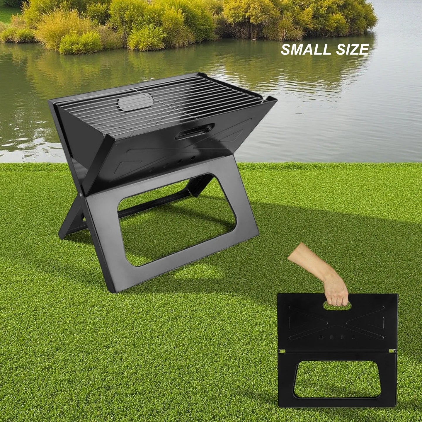Premium Iron Portable X-Shape Foldable Charcoal BBQ Grill Utensils Included for Camping Hiking Picnics Outdoor Barbecue Parties l'atelier des ustensiles