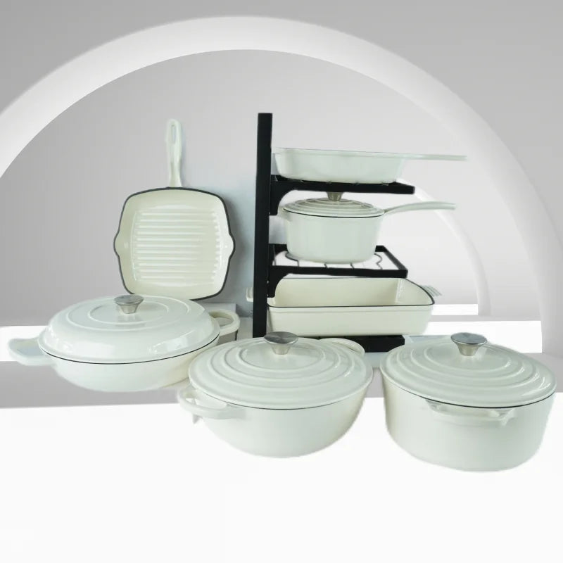 Custom Kitchen Minimalist Enameled Cast Iron Pots Pans  Induction Dutch Oven Casserole Fry Pan Oven Set l'atelier des ustensiles