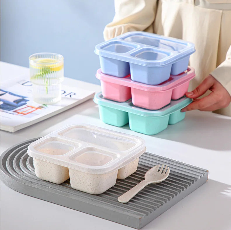 3 Compartment Leak-Proof Wheat Straw Lunch Box Adult Food Storage Container School Children Utensils l'atelier des ustensiles