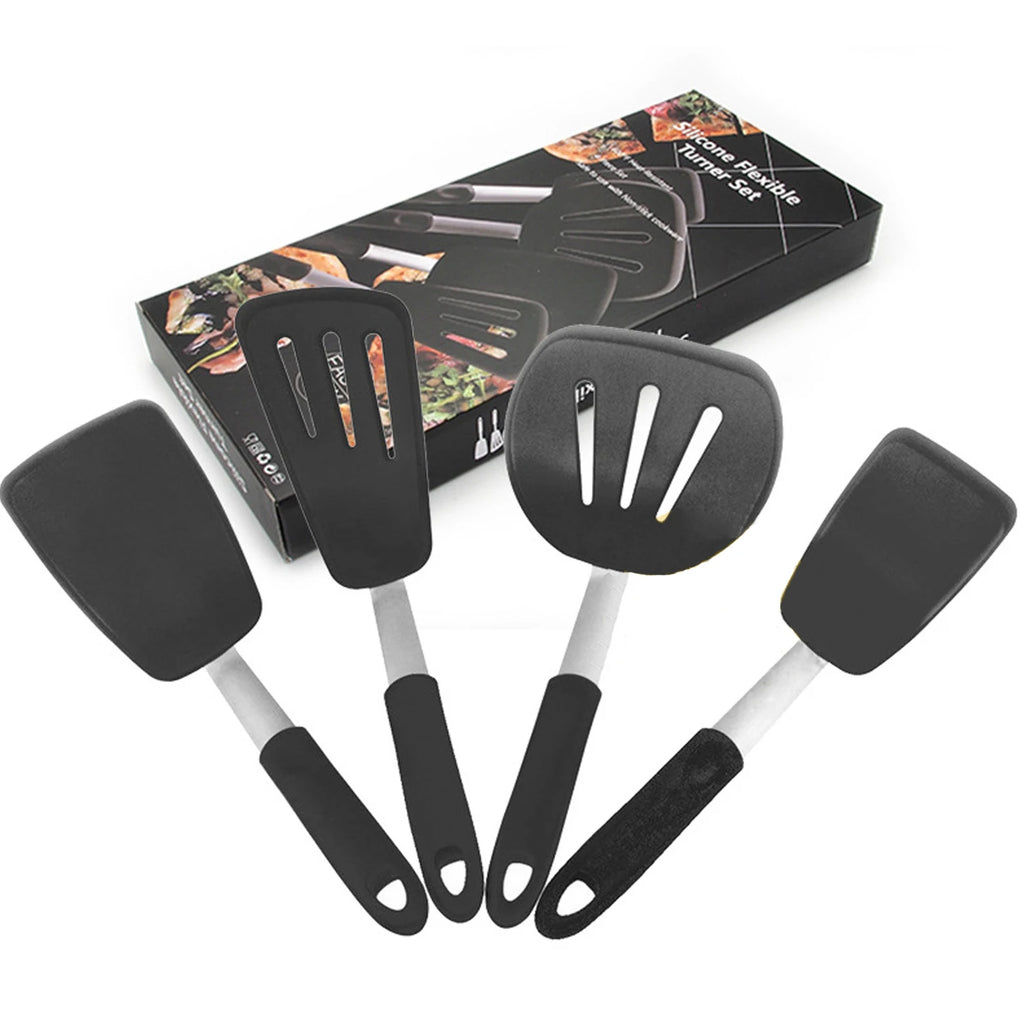 Best Heat Resistant 4 Piece Silicone Cooking Utensil Pancake Slotted Turner Spatula Set l'atelier des ustensiles