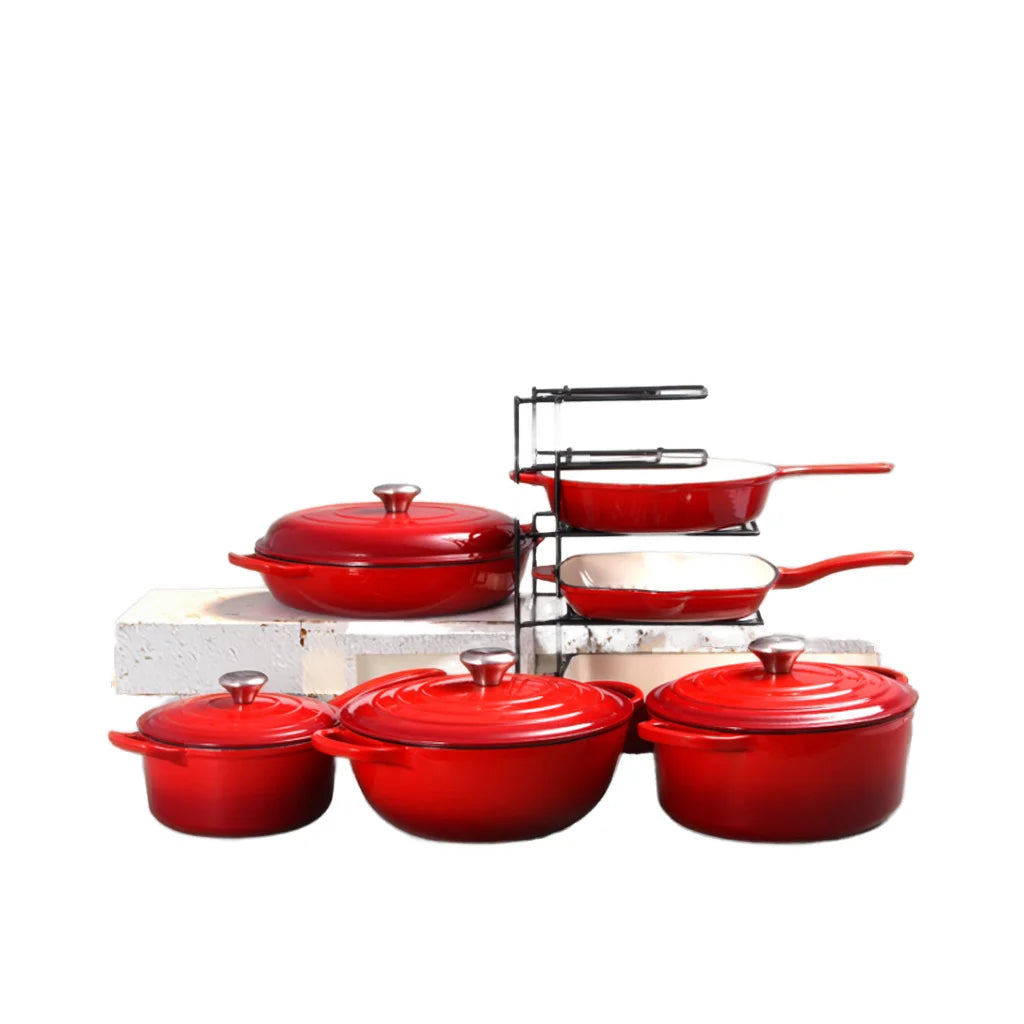 Custom Pre-seasoned Non-Stick Cast Iron Enamel 7-Piece Europe Design Gas Induction Ready Oven Safe Cooking Pots Casserole Set l'atelier des ustensiles