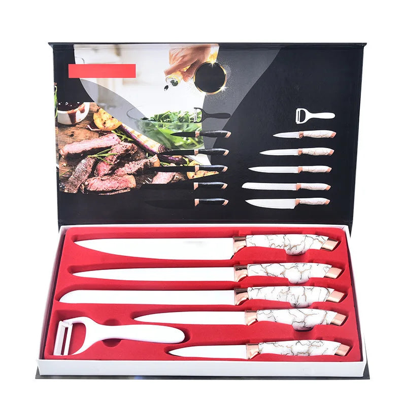 6 PCS Non Stick Coating Kitchen Knife Set With Gift Box Multiple Sizes Stainless Steel Knife Set for Kitchen l'atelier des ustensiles
