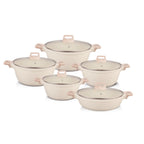 BOREINE Beige Marble Modern 10-Piece Kitchen Cookware Set Glass Cover Casserole Aluminium Deep Fry Pan  Eco-Friendly Non-Stick l'atelier des ustensiles