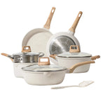 10-Piece Aluminum Non-Stick Kitchen Utensil Set All Metal Flat Bottomed Pans Spatula and Steamer Glass Lid for Home Cooking l'atelier des ustensiles