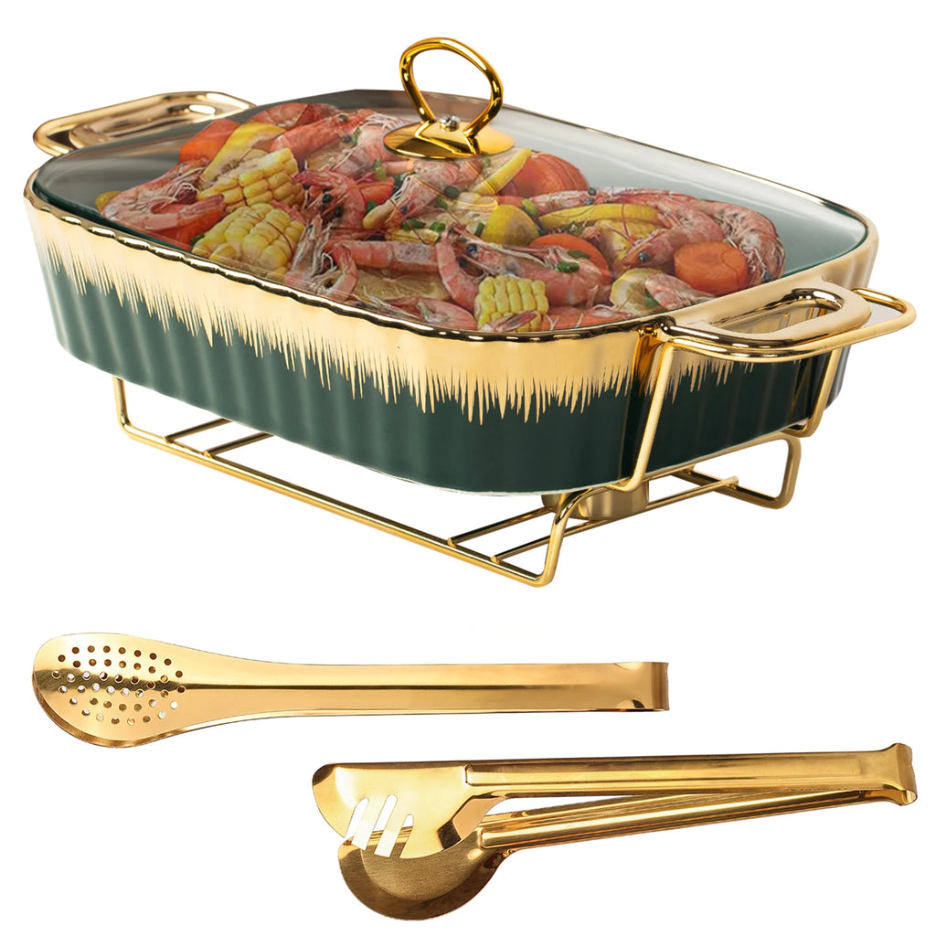 US Warehouse Rectangular Ceramic Casserole Warming Trays Gold Plating Serving Dishes for Buffet Weddings Drop Shipping l'atelier des ustensiles