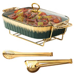 US Warehouse Rectangular Ceramic Casserole Warming Trays Gold Plating Serving Dishes for Buffet Weddings Drop Shipping l'atelier des ustensiles