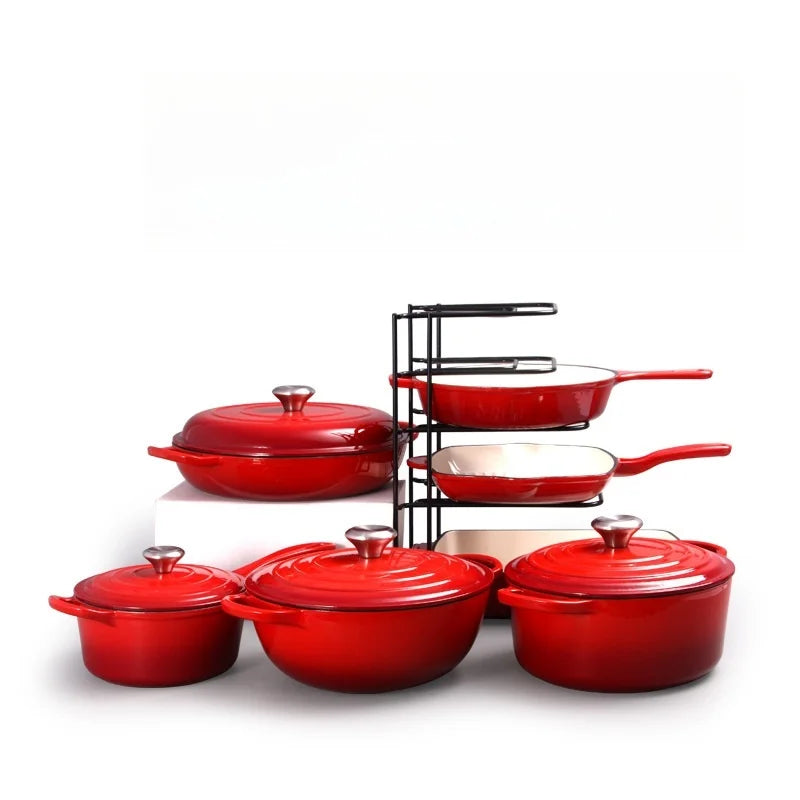 Custom Pre-seasoned Non-Stick Cast Iron Enamel 7-Piece Europe Design Gas Induction Ready Oven Safe Cooking Pots Casserole Set l'atelier des ustensiles