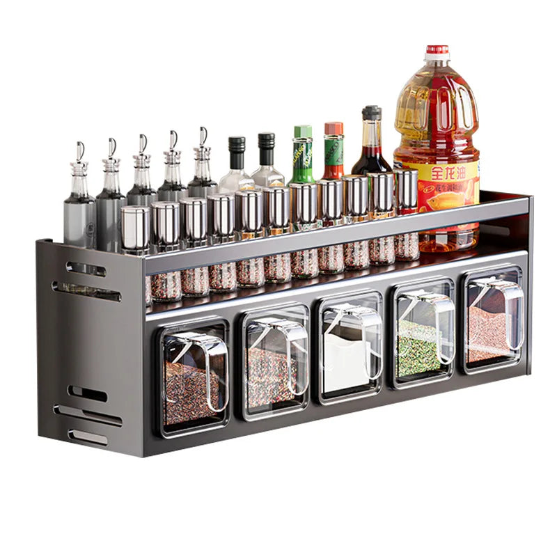 Wall Mounted Canned Food Storage Rack Kitchen Utensils Organiser Bottle Shelf Spice Knife Storage Racks l'atelier des ustensiles