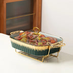 US Warehouse Rectangular Ceramic Casserole Warming Trays Gold Plating Serving Dishes for Buffet Weddings Drop Shipping l'atelier des ustensiles