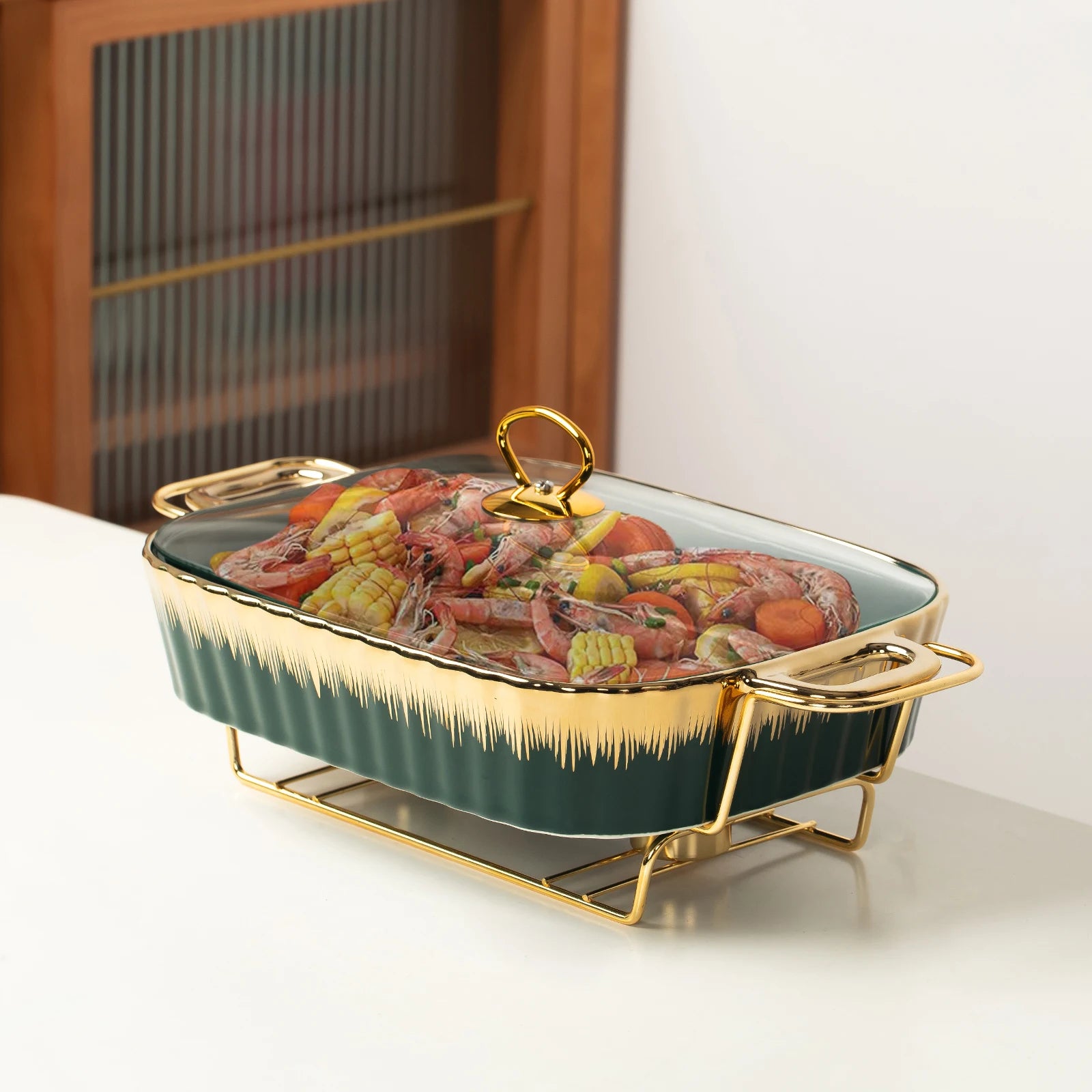US Warehouse Rectangular Ceramic Casserole Warming Trays Gold Plating Serving Dishes for Buffet Weddings Drop Shipping l'atelier des ustensiles